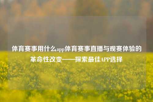体育赛事用什么app体育赛事直播与观赛体验的革命性改变——探索最佳APP选择