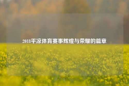 2018平凉体育赛事辉煌与荣耀的篇章