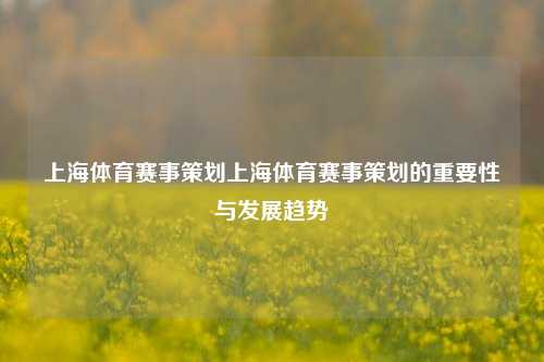 上海体育赛事策划上海体育赛事策划的重要性与发展趋势