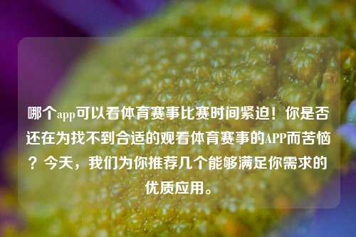 哪个app可以看体育赛事比赛时间紧迫！你是否还在为找不到合适的观看体育赛事的APP而苦恼？今天，我们为你推荐几个能够满足你需求的优质应用。